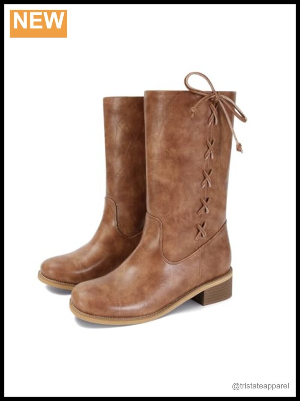 Mid-Calf Boots for Women Wide Lace up Chunky Low Heel Booties